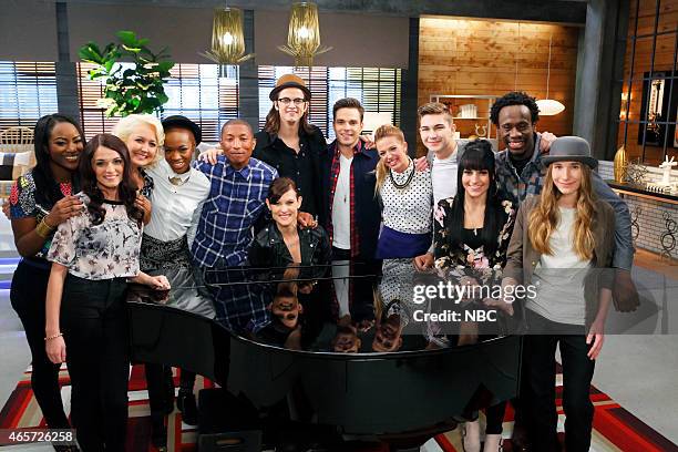 Team Pharrell Battle Reality" Episode 805 -- Pictured: Briar Jonnee, Caitlin Caporale, Meghan Linsey, Kimberly Nichole, Pharrell Williams, Ashley...