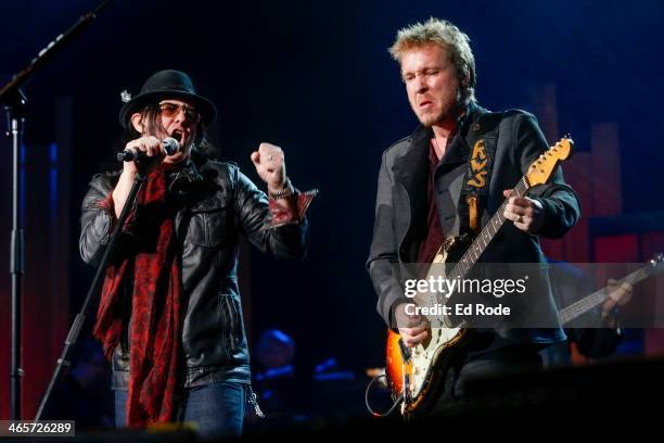 Mike Farris and Kenny Wayne Shepherd attends the 2014 Musicians Hall of Fame Induction Ceremony at Nashville Municipal Auditorium on January 28, 2014...