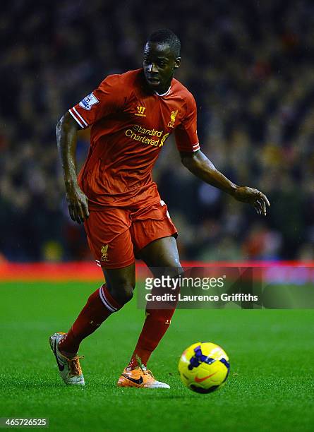 Aly Cissokho of Liverpool in action during the Barclays Premier League match between Liverpool and Everton at Anfield on January 28, 2014 in...