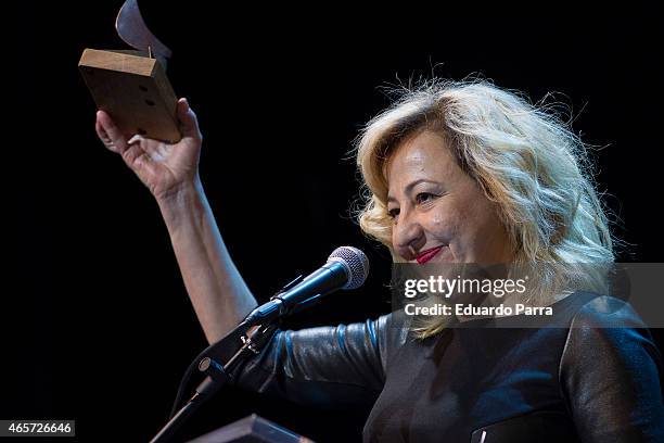 Actress Carmen Machi holds the award for Best supporting actress Award in the film 'Ocho apellidos vascos' during the 24th Union de actores Awards...