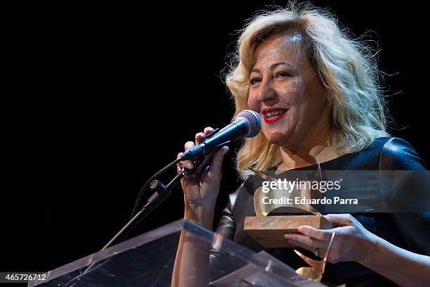 Actress Carmen Machi holds the award for Best supporting actress Award in the film 'Ocho apellidos vascos' during the 24th Union de actores Awards...