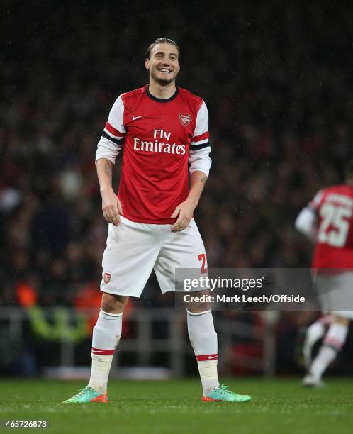 Nicklas Bendtner of Arsenal smiles after missing a chance at goalduring the FA Cup with Budweiser Fourth round match between Arsenal and Coventry...