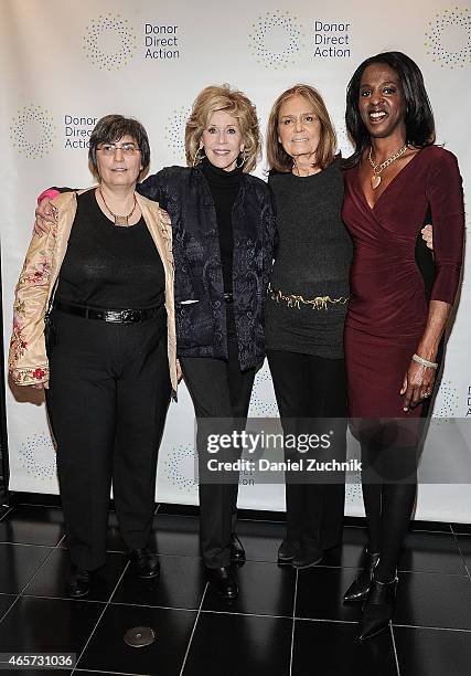 Jessica Neuwirth, Jane Fonda, Gloria Steinem and Stacey Tisdale attend the Donor Direct Action Launch Party at Ford Foundation on March 9, 2015 in...