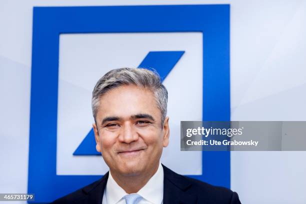 Anshu Jain, co-Chairmen of German bank Deutsche Bank attends the financial results for 2013 at the company's annual press conference for...