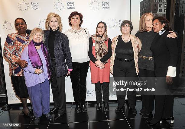 Nozizwe Madlala-Routledge, Robin Morgan, Jane Fonda, Mouna Ghanem, Najia Karimi, Jessica Neuwirth, Gloria Steinem and Hibaaq Osman attend the Donor...