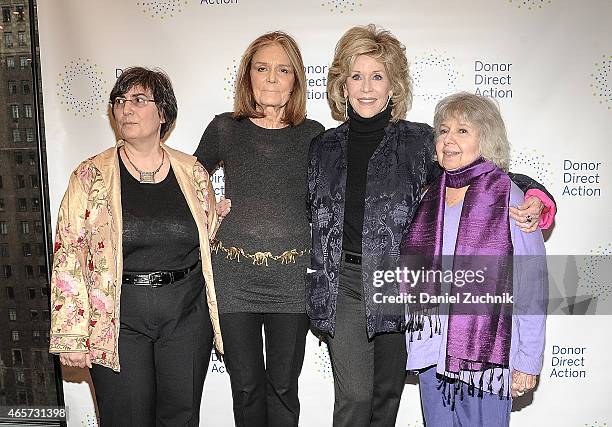 Jessica Neuwirth, Jane Fonda, Gloria Steinem and Robin Morgan attend the Donor Direct Action Launch Party at Ford Foundation on March 9, 2015 in New...