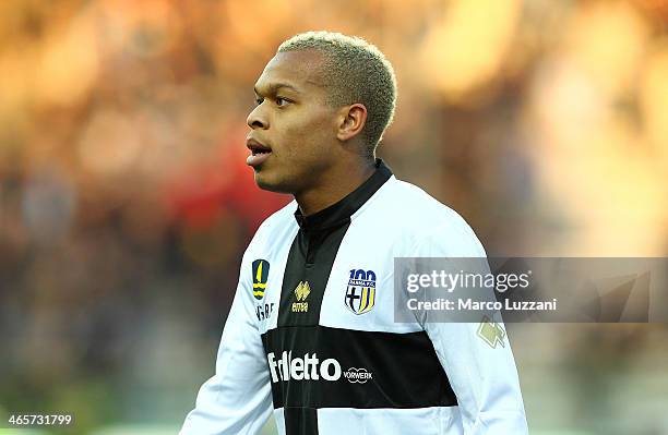 Jonathan Biabiany of Parma FC looks on during the Serie A match between Parma FC and Udinese Calcio at Stadio Ennio Tardini on January 26, 2014 in...