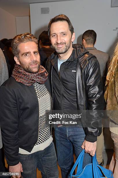 Yorgo Tloupas and painter Xavier Veilhan attend the Purple & Thaddaeus Ropac Cocktail Party for Painter Bjarne Melgaard during Paris Fashion Week...