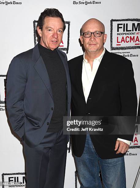 Author Lawrence Wright and writer/director Alex Gibney attend Film Independent at LACMA screening and Q&A of HBO Documentary Films' "Going Clear:...