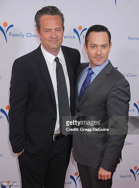 Actor Matthew Perry and Thomas Lennon arrive at Venice Family Clinic's 33rd Annual Silver Circle Gala at the Beverly Wilshire Four Seasons Hotel on...