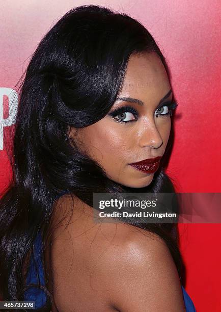 Actress Logan Browning attends the PlayStation & Sony Pictures Television series premiere of "POWERS" at Sony Pictures Studios on March 9, 2015 in...