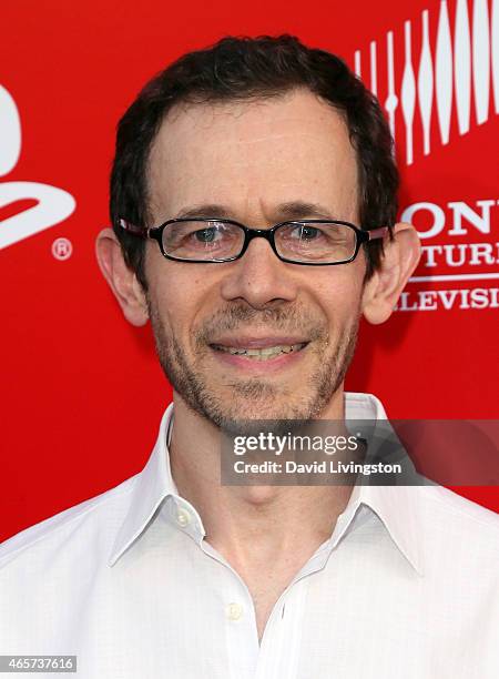 Actor Adam Godley attends the PlayStation & Sony Pictures Television series premiere of "POWERS" at Sony Pictures Studios on March 9, 2015 in Culver...