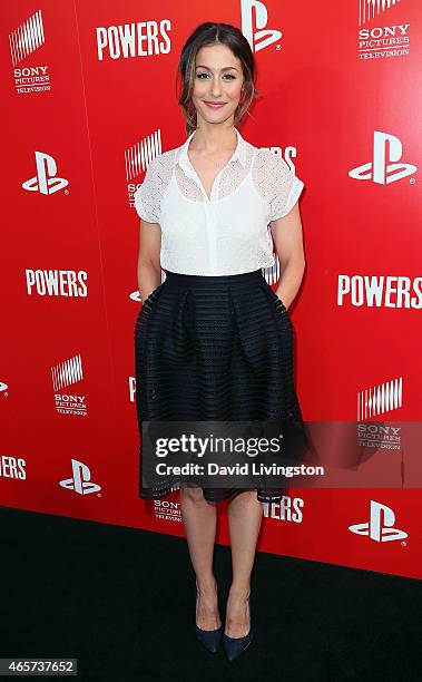 Actress Kat Foster attends the PlayStation & Sony Pictures Television series premiere of "POWERS" at Sony Pictures Studios on March 9, 2015 in Culver...