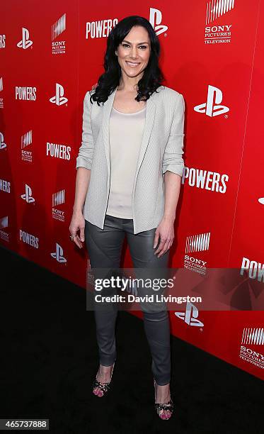 Actress Kyra Zagorsky attends the PlayStation & Sony Pictures Television series premiere of "POWERS" at Sony Pictures Studios on March 9, 2015 in...