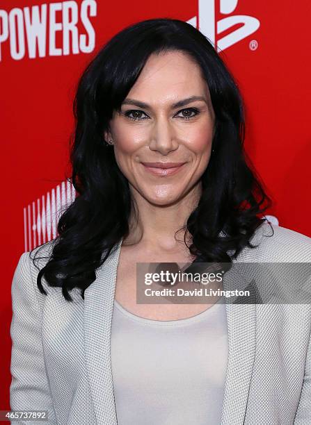 Actress Kyra Zagorsky attends the PlayStation & Sony Pictures Television series premiere of "POWERS" at Sony Pictures Studios on March 9, 2015 in...