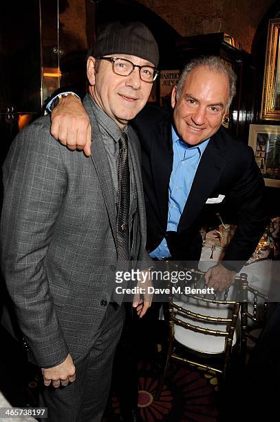 Kevin Spacey and Charles Finch attend the Charles Finch and Chanel Pre-BAFTA cocktail party and dinner at Annabel's on February 8, 2013 in London,...