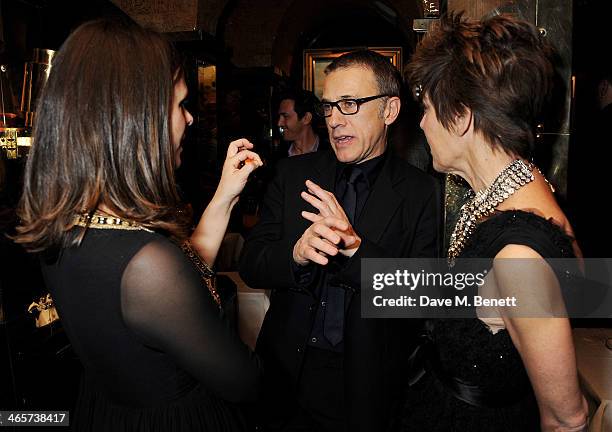 Victoria Parker, Christoph Waltz and Peggy Siegal attend the Charles Finch and Chanel Pre-BAFTA cocktail party and dinner at Annabel's on February 8,...