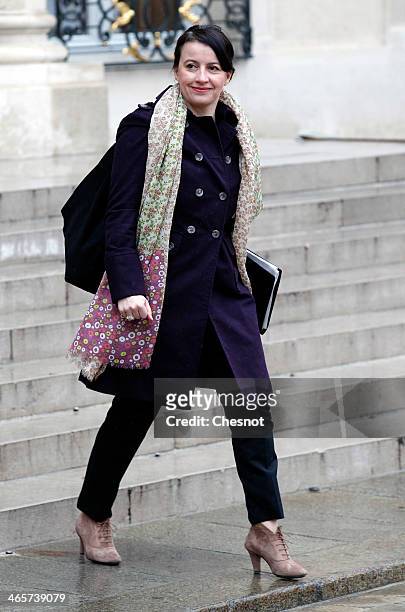 Minister for Equality of Territories and Housing, Cecile Duflot leaves the Elysee Palace after the weekly cabinet meeting on January 29 in Paris,...