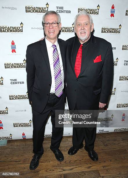 Composer Steve Schalchlin and actor Jim Brochu attend the 10th Anniversary of Broadway Backwards at John's on March 9, 2015 in New York City.