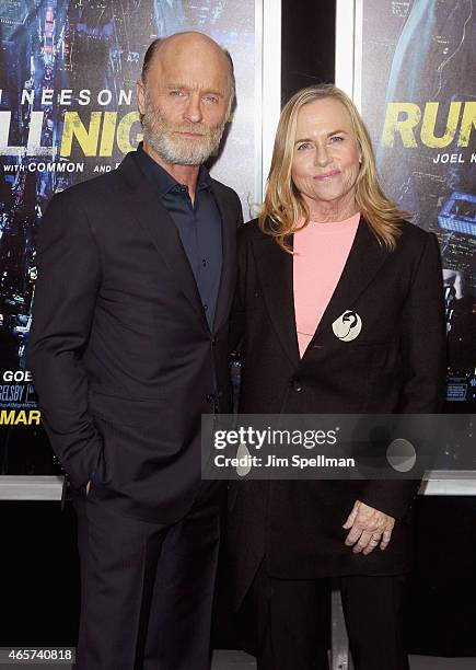 Actors Ed Harris and Amy Madigan attend the "Run All Night" New York premiere at AMC Lincoln Square Theater on March 9, 2015 in New York City.