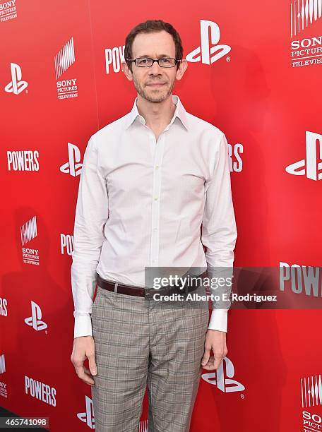 Actor Adam Godley attends the series premiere of Sony Television's "Powers" at Sony Pictures Studios on March 9, 2015 in Culver City, California.