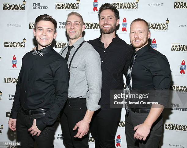 Performers Edmund Bagnell, Christopher Marchant, Trevor Wadleigh and Daniel Shevlin of the group Well-Strung attend the 10th Anniversary of Broadway...