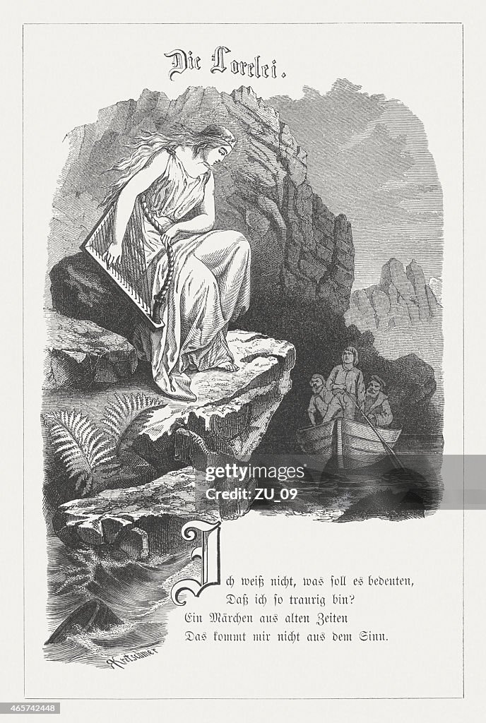 Loreley, German legend of the Rhine, wood engraving, published 1860