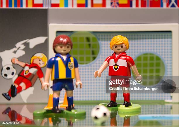 Soccer figures made by Playmobil are pictured at the Nuremberg International Toy Fair on January 29, 2014 in Nuremberg, Germany. The Nuremberg toy...