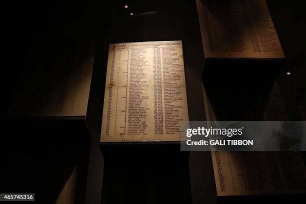 Facsimiles of Oskar Schindler's lists are displayed for the public at the Yad Vashem Holocaust memorial museum in Jerusalem, where the original...