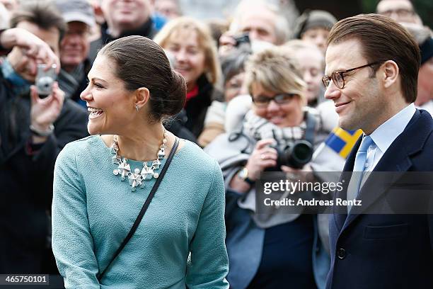 Crown Princess Victoria of Sweden and Prince Daniel of Sweden arrive at the town hall on January 29, 2014 in Dusseldorf, Germany.