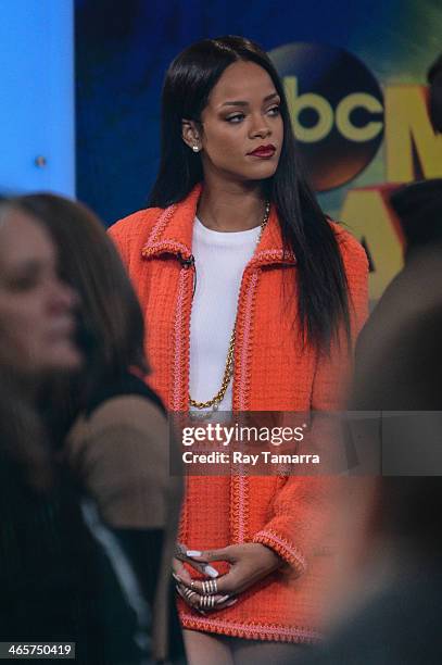 Singer Rihanna tapes an interview at "Good Morning America" at the ABC Times Square Studios on January 29, 2014 in New York City.