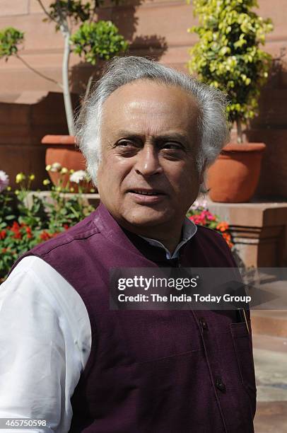 Congress leader Jairam Ramesh at parliament house during Budget Session on 9 mar 2015 in New Delhi.