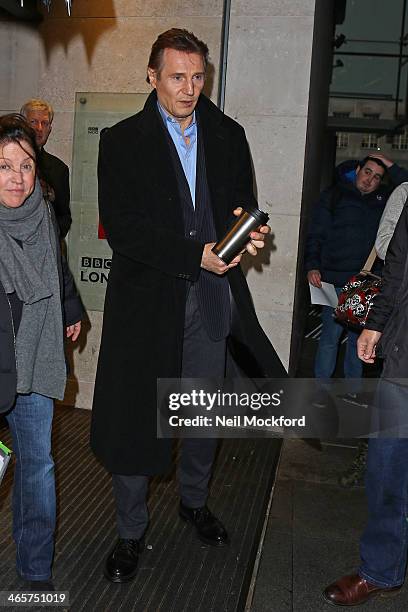 Liam Neeson seen at BBC Radio One on January 29, 2014 in London, England.