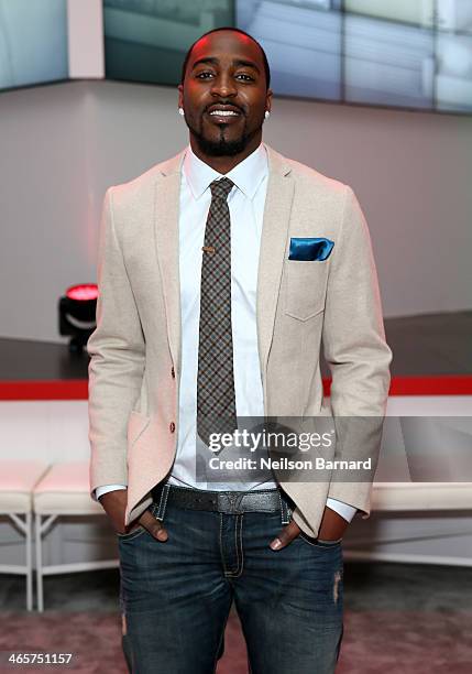 Player Hakeem Nicks attends the Verizon Power House First Look With NFL Stars Muhammad Wilkerson And Hakeem Nicks at Bryant Park on January 29, 2014...