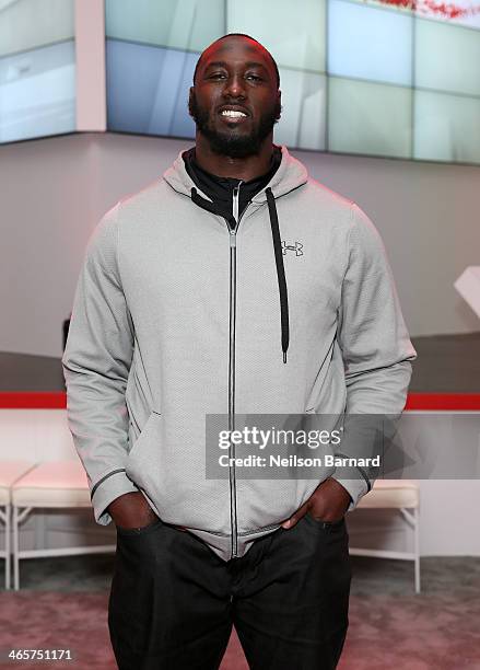 Player Muhammad Wilkerson attends the Verizon Power House First Look With NFL Stars Muhammad Wilkerson And Hakeem Nicks at Bryant Park on January 29,...