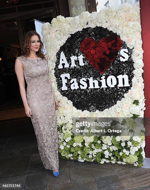 Actress Maitland Ward in Sue Wong attends the Art Hearts Fashion - Opening Night with Sue Wong's Runway Fashion Show "Mythos And Goddesses" held at...