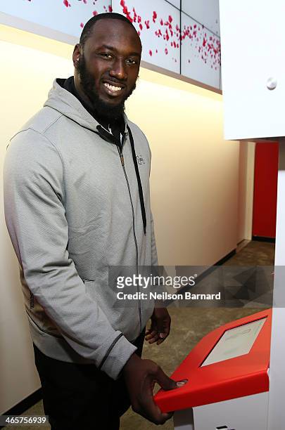 Player Muhammad Wilkerson attends the Verizon Power House First Look With NFL Stars Muhammad Wilkerson And Hakeem Nicks at Bryant Park on January 29,...