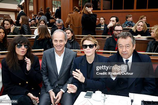 Emmanuelle Alt, CEO of group Conde Nast France Xavier Romatet, Journalist Virginie Mouzat and Michel Denisot attend the Chanel show as part of the...