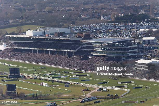 General view from Cleeve Hill during the opening race of the Cheltenham Festival the Sky Bet Supreme Novices Hurdle Race lduring the opening race the...