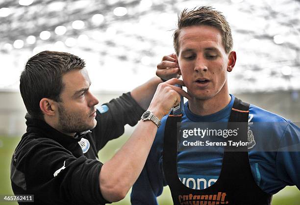 New Signing Luuk de Jong undergoes his medical assessment with clubs sports scientist Jamie Harley at the Newcastle United Training Centre on January...