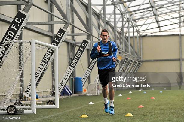 New Signing Luuk de Jong runs during a beep test at the Newcastle United Training Centre on January 29 in Newcastle upon Tyne, England.