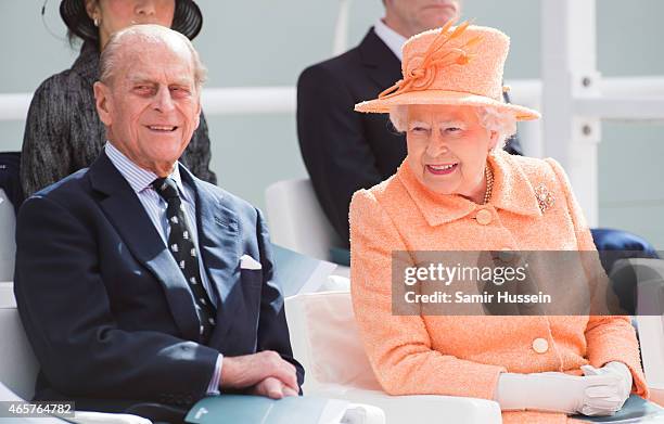 Queen Elizabeth II and Prince Philip, Duke of Edinburgh attend the naming ceremony for the P&O Cruises' new liner, Britannia at Ocean Cruise Terminal...