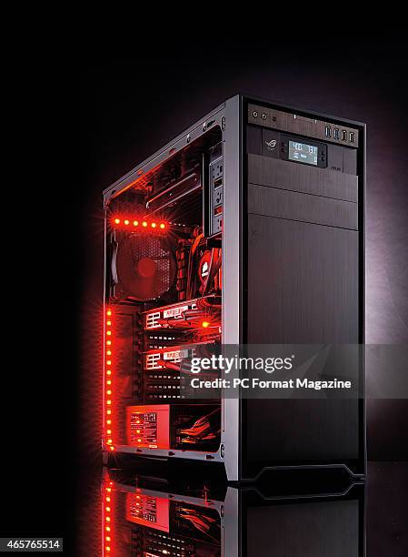 Custom-built Infinity Vesuvius gaming PC created by Overclockers UK using AMD GPU R9 295X2 graphics cards, taken on May 23, 2014.