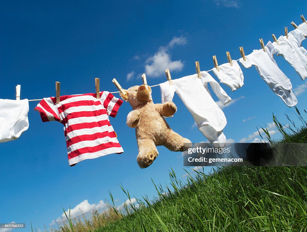 Baby clothing on a clothesline