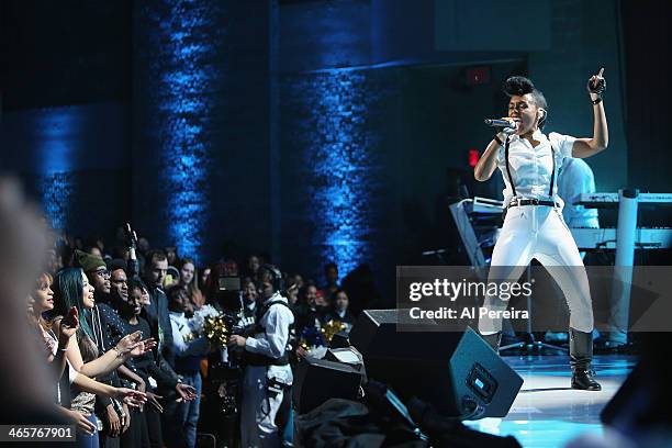 Janelle Monae performs during VH1's "Super Bowl Blitz: Six Nights + Six Concerts" at Lehman College on January 28, 2014 in the Bronx borough of New...