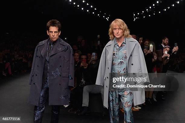 Ben Stiller and Owen Wilson walk the runway during the Valentino show as part of the Paris Fashion Week Womenswear Fall/Winter 2015/2016 on March 10,...