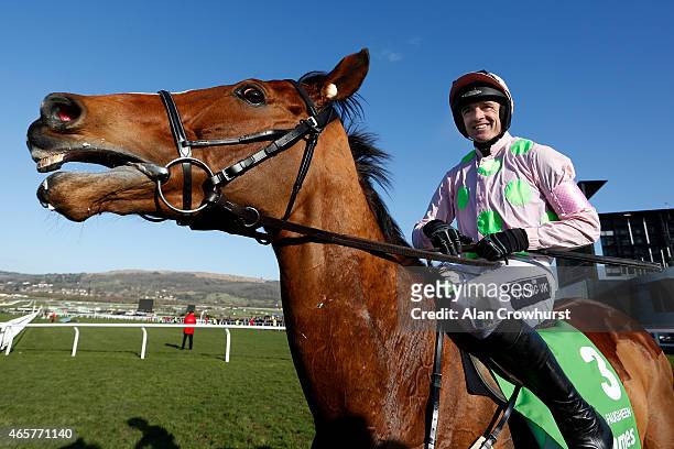 Ruby Walsh riding Faugheen wins The Stan James Champion Hurdle at Cheltenham racecourse on March 10, 2015 in Cheltenham, England.