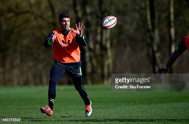 Wales scrum half Rhys Webb in action during Wales open training ahead ahead of saturday's RBS Six Nations match against Ireland at the Vale Hotel on...