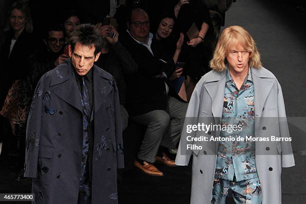 Owen Wilson, Ben Stiller walk the runway during the Valentino show as part of the Paris Fashion Week Womenswear Fall/Winter 2015/2016 on March 10,...