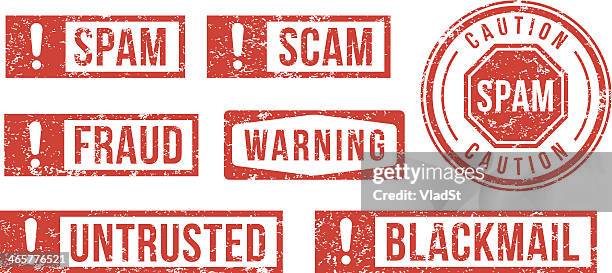 spam, scam, fraud - rubber stamps - fraud stock illustrations